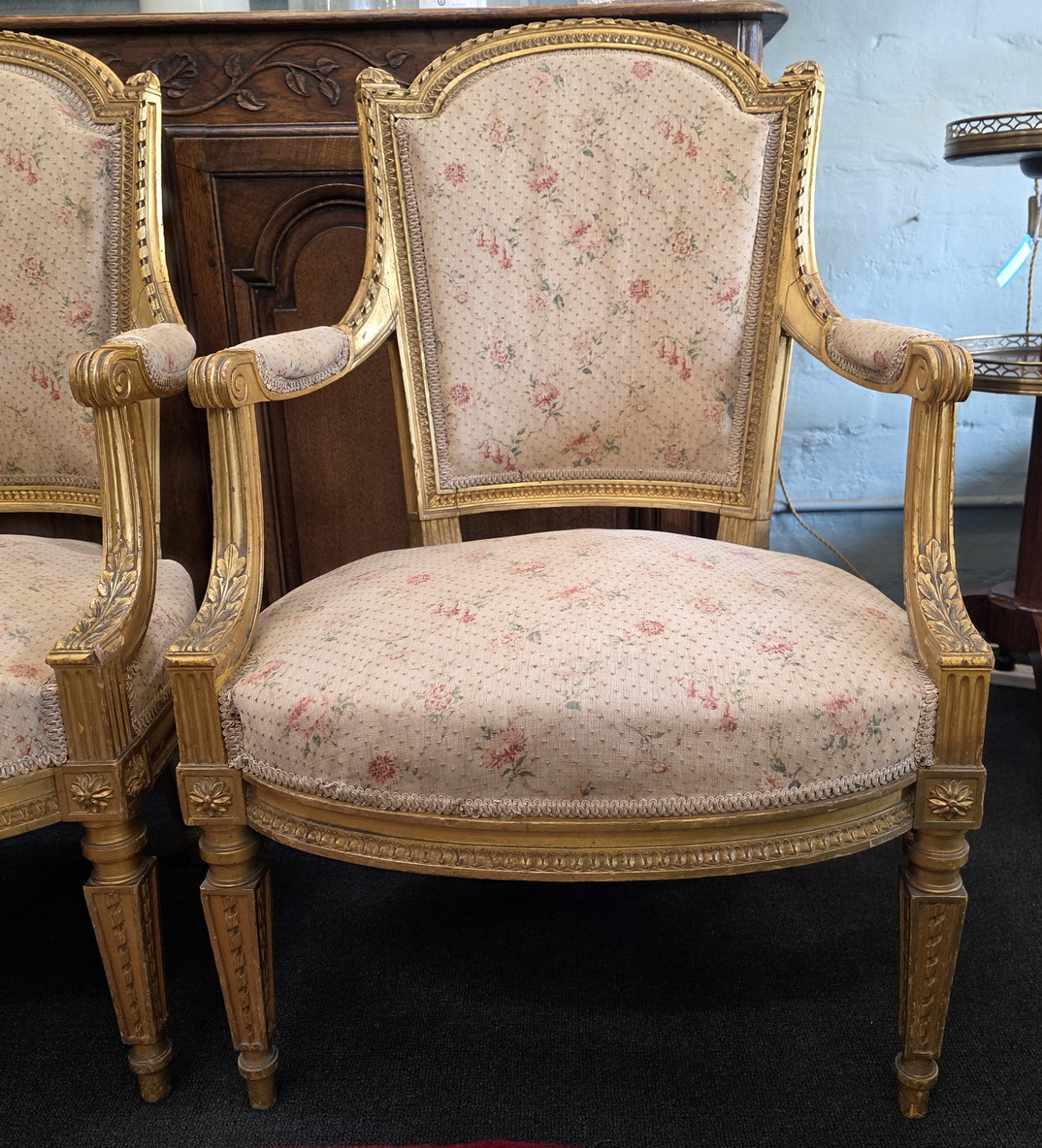 Four gilt Louis XVI Fauteuil Armchairs